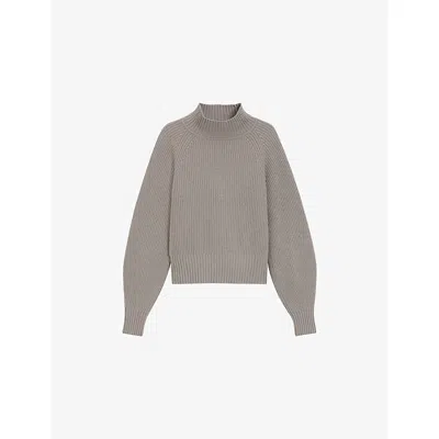 HUGO BOSS WOMENS LIGHT BEIGE ROLL-NECK RELAXED-FIT WOOL AND CASHMERE-BLEND JUMPER XS