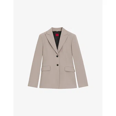 Hugo Boss Womens Single-breasted Peak-lapel Stretch-woven Blazer Light Beige In Neutral