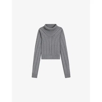HUGO BOSS WOMENS LIGHT/PASTEL GREY ROLL-NECK LONG-SLEEVE KNITTED WOOL AND CASHMERE JUMPER