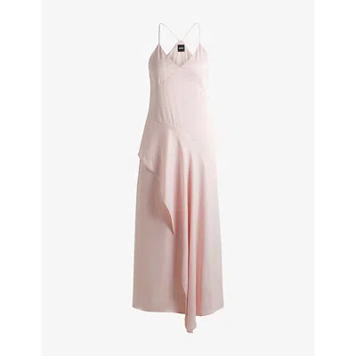 Hugo Boss Womens Boss Ruffle Racerback Chiffon Maxi Dress In Light/pastel Pink