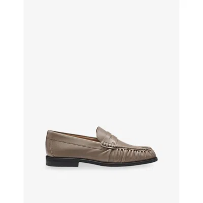 Hugo Boss Womens Logo-embellished Leather Loafers Brown Overflow Eur 37 / 4 Uk