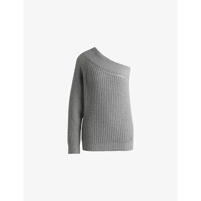 Hugo Boss Womens One-shoulder Brushed-texture Stretch-knit Jumper Medium Grey
