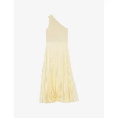 Hugo Boss Womens One-shoulder Pleated Woven Midi Dress Open Beige Xl In Yellow