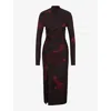 Hugo Boss Hugo Womens Open Miscellaneous Abstract-print Slim-fit Midi Dress In Open Miscellaneous