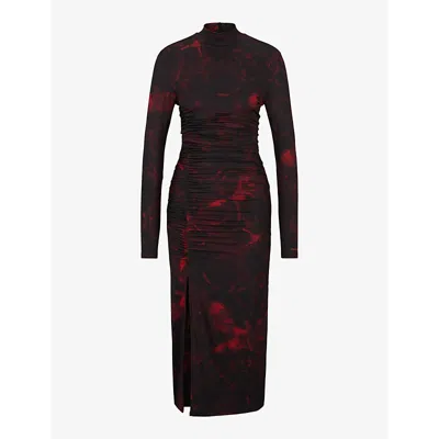 Hugo Boss Hugo Womens Open Miscellaneous Abstract-print Slim-fit Midi Dress