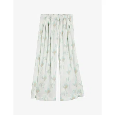 Hugo Boss Womens Open Miscellaneous Floral-print Wide-leg Mid-rise Woven Trousers In White