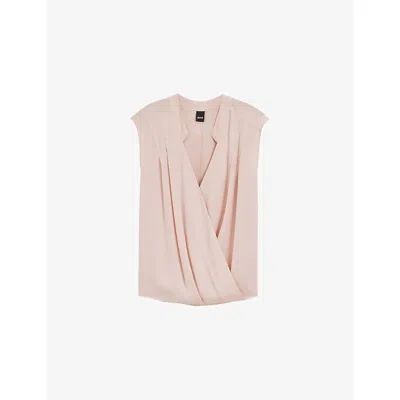 HUGO BOSS WOMENS OPEN PURPLE V-NECK REGULAR-FIT STRETCH-SILK BLOUSE