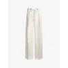 Hugo Boss Womens Open Miscellaneous Pinstriped Wide-leg High-rise Stretch Linen-blend Trousers