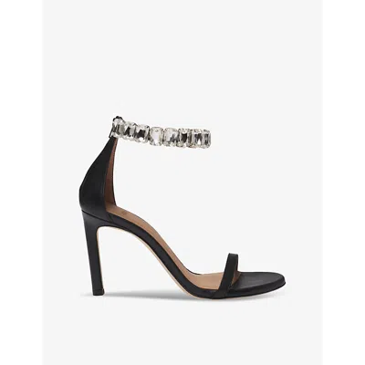 Hugo Boss Womens Rhinestone-embellished Leather Heeled Sandals Blac In Black