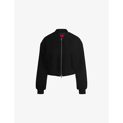 HUGO BOSS WOMENS BLACK WAFFLE-TEXTURE CROPPED COTTON-BLEND JACKET