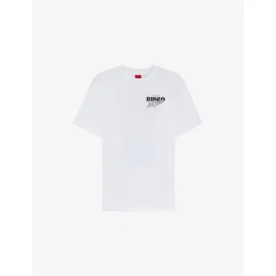 Hugo Boss Womens White Graphic-print Relaxed-fit Cotton-jersey T-shirt In Gray