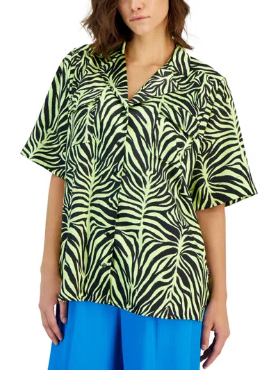 Hugo Boss Womens Zebra Print Collared Button-down Top In Green