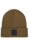 Hugo Boss Wool Beanie Hat With Logo Badge In Light Green