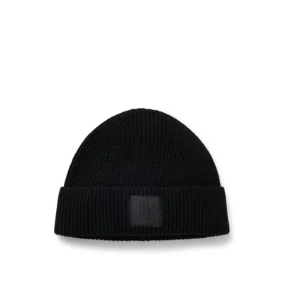 Hugo Boss Wool-blend Beanie Hat With Logo Label In Black