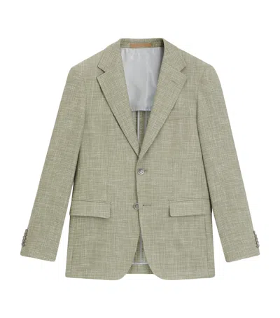 Hugo Boss Regular-fit Micro-patterned Blazer With Elbow Patches In Green
