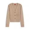 Hugo Boss Wool-blend Cardigan With Embroidered Logo In Brown
