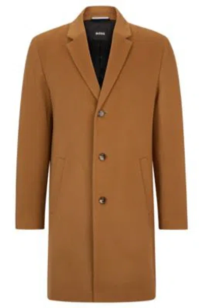 Hugo Boss Wool-blend Coat With Full Lining In Beige