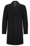 Hugo Boss Water-repellent Wool-blend Coat With Zip-up Inner In Dark Blue