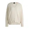 Hugo Boss Relaxed-fit Sweater With V Neckline In White