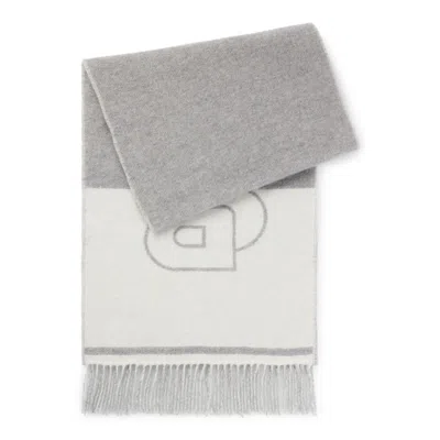 Hugo Boss Wool-blend Scarf With Double B Monogram Jacquard In Gray