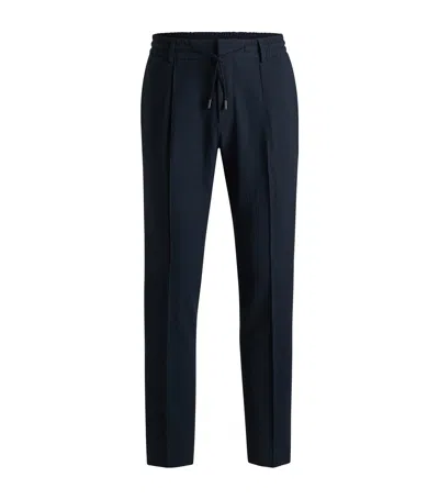 Hugo Boss Wool-blend Seersucker Drawstring Tailored Trousers In Blue