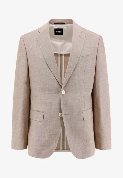 Hugo Boss Wool-blend Single-breasted Blazer In Neutral