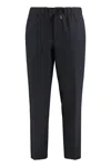 Hugo Boss Elastic Waistband Wool Blend Trousers With Two Back Welt Pockets In Black