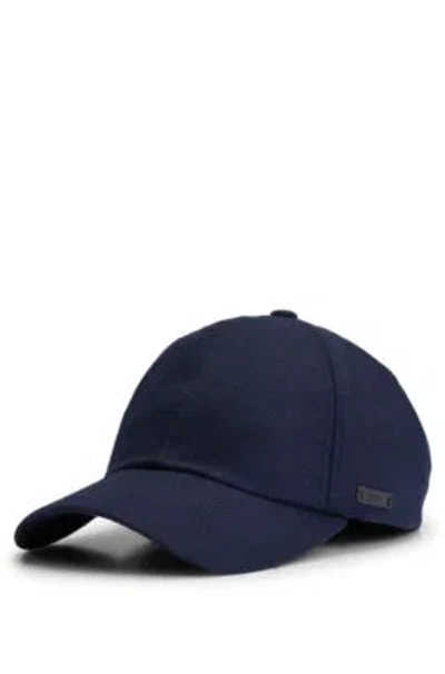 Hugo Boss Wool Cap With Faux-leather Logo Label In Dark Blue