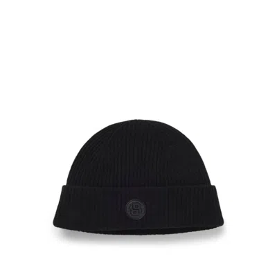 Hugo Boss Wool-cashmere Beanie Hat With Double B Monogram In Black