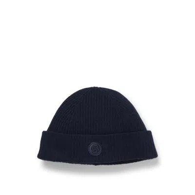 Hugo Boss Wool-cashmere Beanie Hat With Double B Monogram In Blue