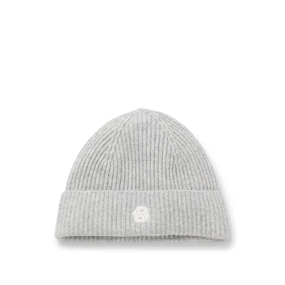 Hugo Boss Wool-cashmere Beanie Hat With Double B Monogram In Brown