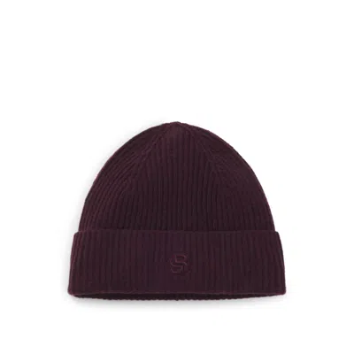 Hugo Boss Wool-cashmere Beanie Hat With Double B Monogram In Brown
