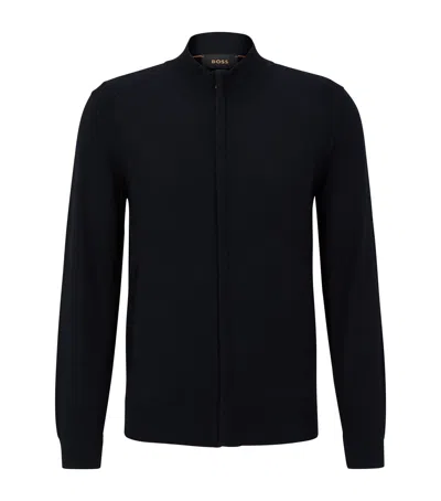 Hugo Boss Wool-cashmere-silk Cardigan In Blue