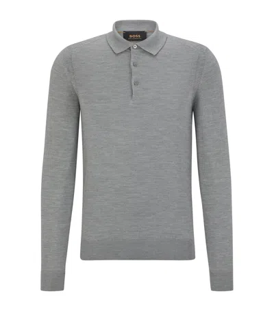 Hugo Boss Wool-cashmere-silk Polo Shirt In Silver
