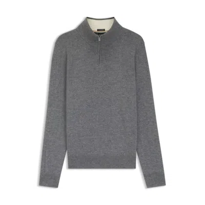 Hugo Boss Wool-cashmere Sweater With Zip Neck In Gray