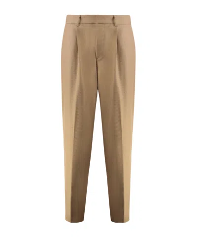 Hugo Boss Wool Casual Pants In Brown