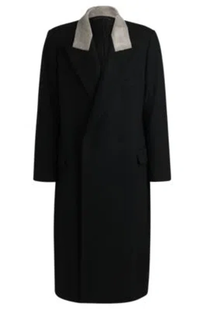 Hugo Boss Wool Coat With Peak Lapels In Black