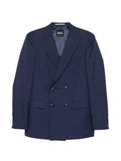 Hugo Boss Wool Double-breasted Suit In Blue