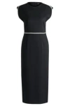 Hugo Boss Wool Dress With Contrast-fabric Stripes In Black