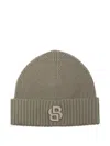 Hugo Boss Logo-embroidered Ribbed Beanie In Brown