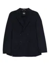 Hugo Boss Double-breasted Blazer In Cotton And Wool Seersucker In Black