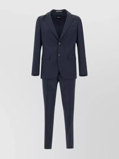Hugo Boss Wool Pinstripe Slim Fit Suit With Lapel Collar In Blue