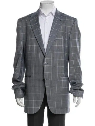Pre-owned Hugo Boss Wool Plaid Print Blazer In Gray