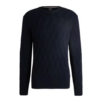 HUGO BOSS WOOL REGULAR-FIT SWEATER WITH KNITTED STRUCTURE