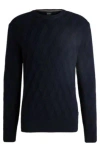 Hugo Boss Wool Regular-fit Sweater With Knitted Structure In Dark Blue