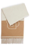 Hugo Boss Wool Scarf With Double B Monogram In Beige