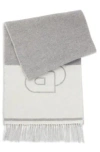 Hugo Boss Womens Medium Grey Branded Fringed-edge Wool-blend Scarf In Grey