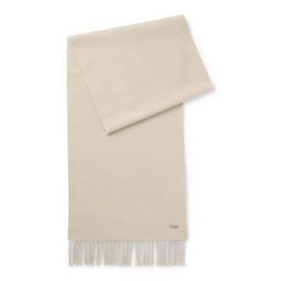 Hugo Boss Wool Scarf With Logo Rivet In Neutral