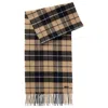 Hugo Boss Wool Scarf With Check And Twisted Fringes In Beige