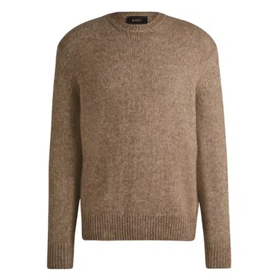 Hugo Boss Wool Silk And Bison Hair Relaxed-fit Sweater In Beige